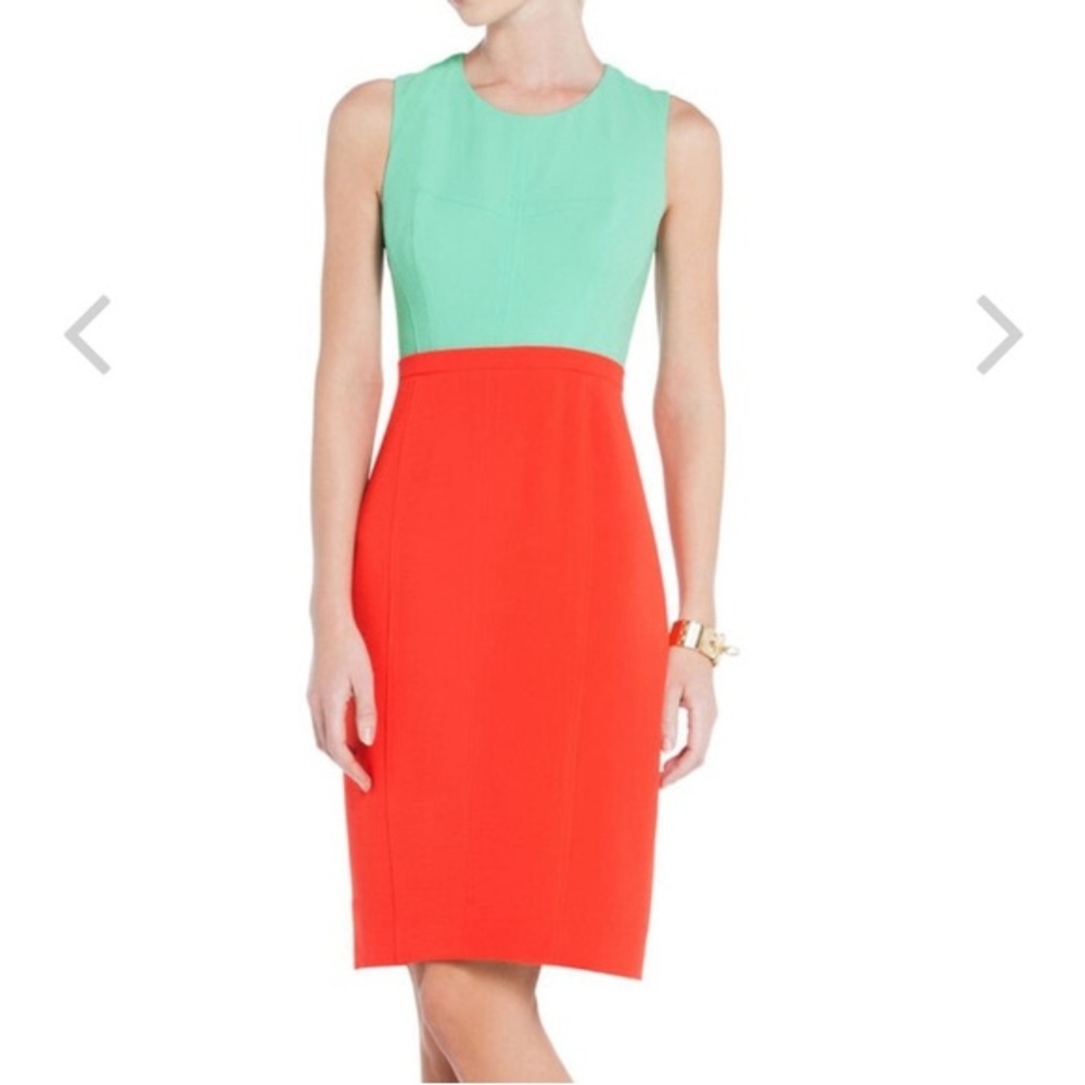 BCBGMaxAzria Sleeveless Colorblock Dress - Mint and Coral size 0